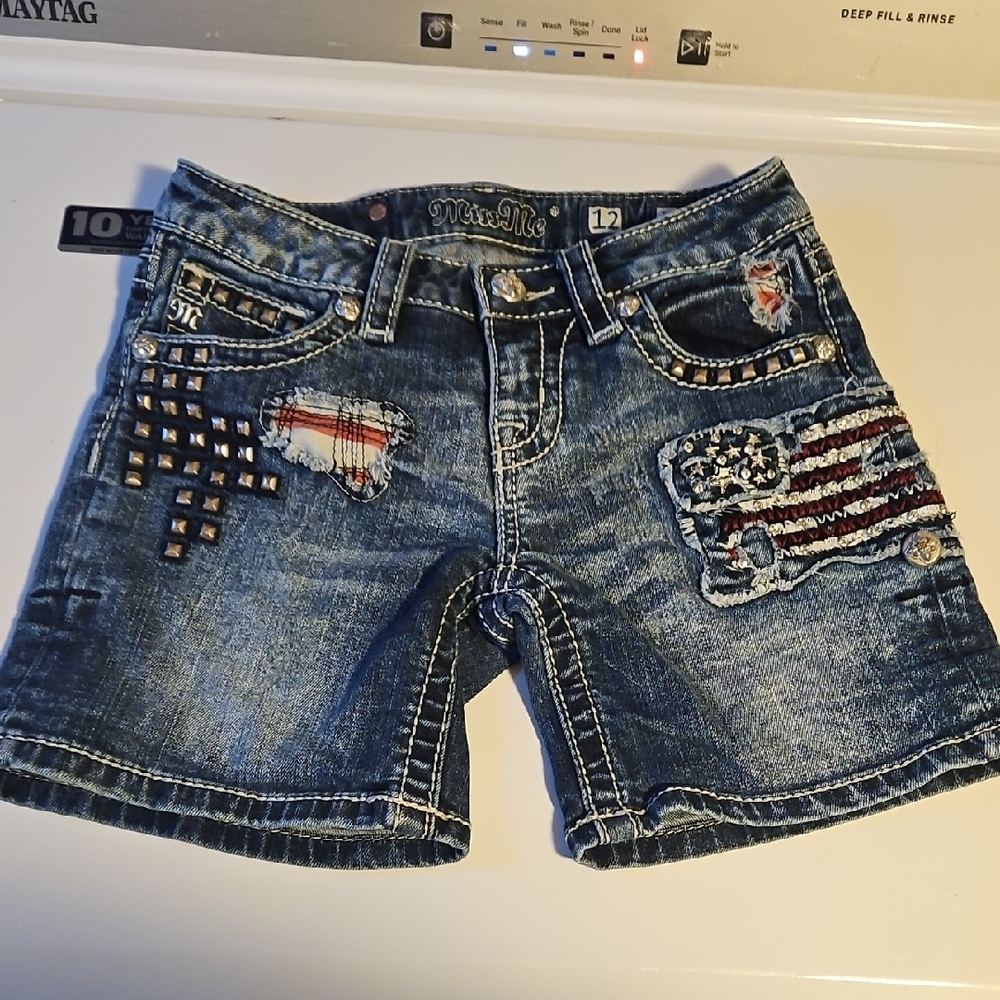Miss Me Denim Shorts with American Flag Patches